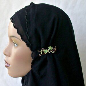 LOVE Hijab Pin Bridal Brooch  Rhinestone Scarf Pin GREEN